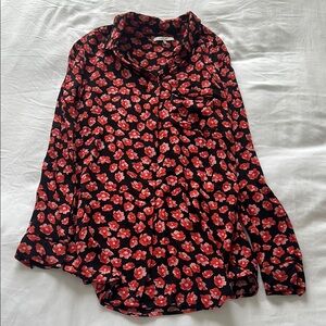 Ganni Black and Red Notched Collar Button Down Shirt